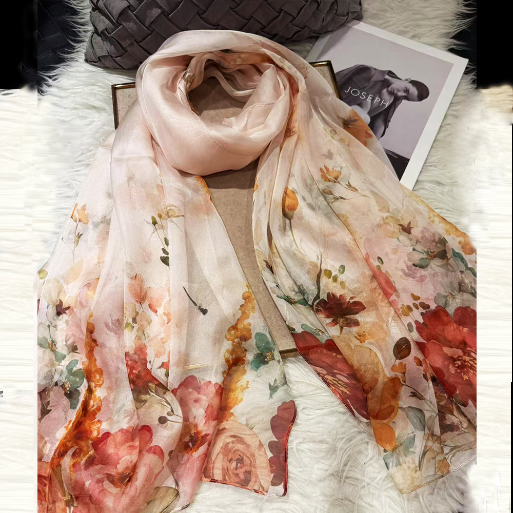 2024BH Long Mulberry Silk Chiffon Scarf 180*110cm