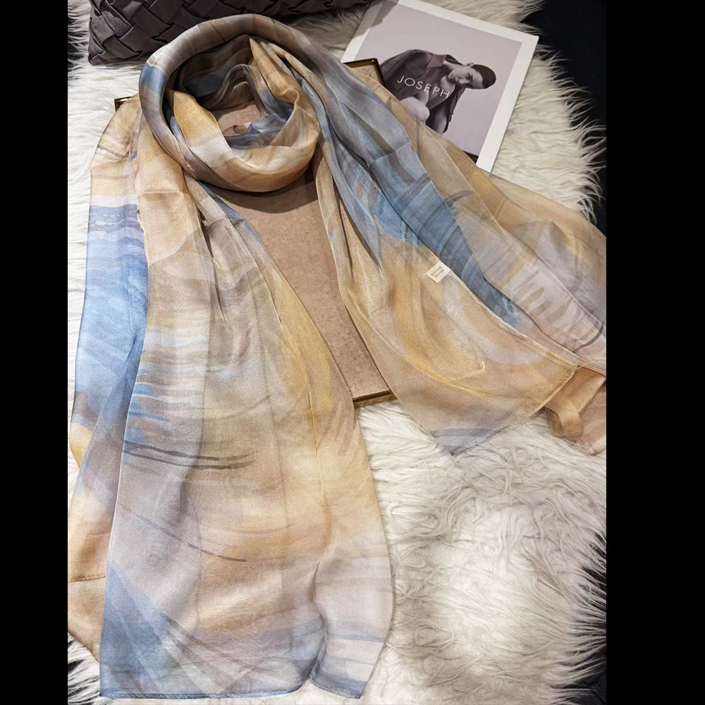 2024BH Long Mulberry Silk Chiffon Scarf 180*110cm