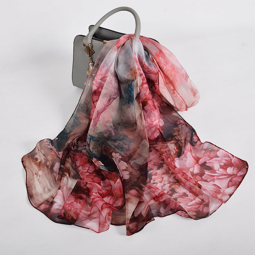 Blue Orange Mulberry silk chiffon scarf 180*65cm