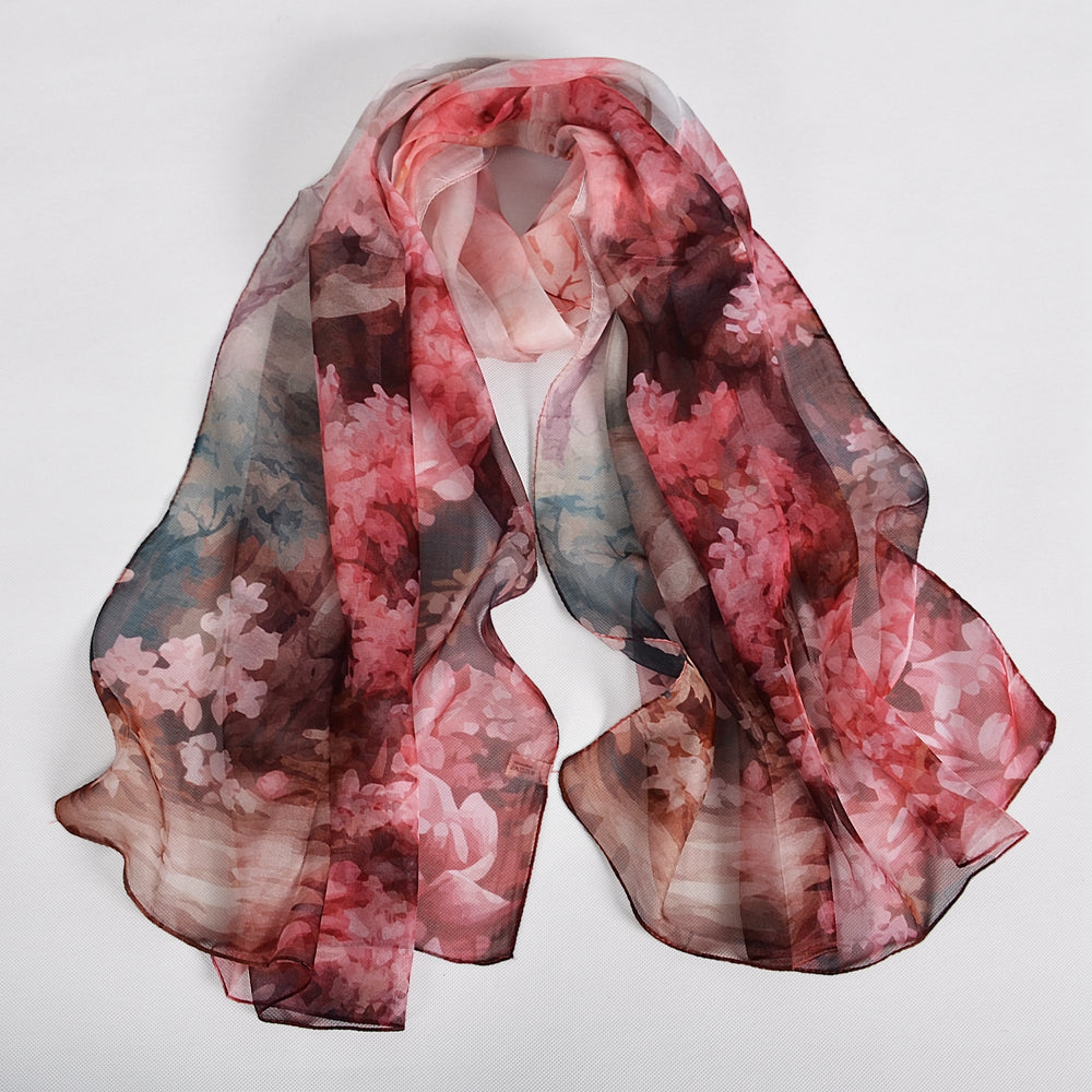 Blue Orange Mulberry silk chiffon scarf 180*65cm