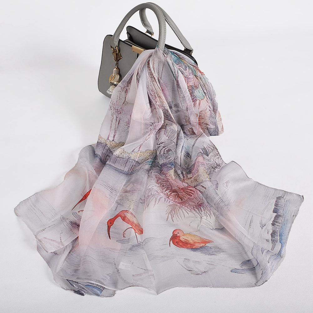 Blue Orange Mulberry silk chiffon scarf 180*65cm