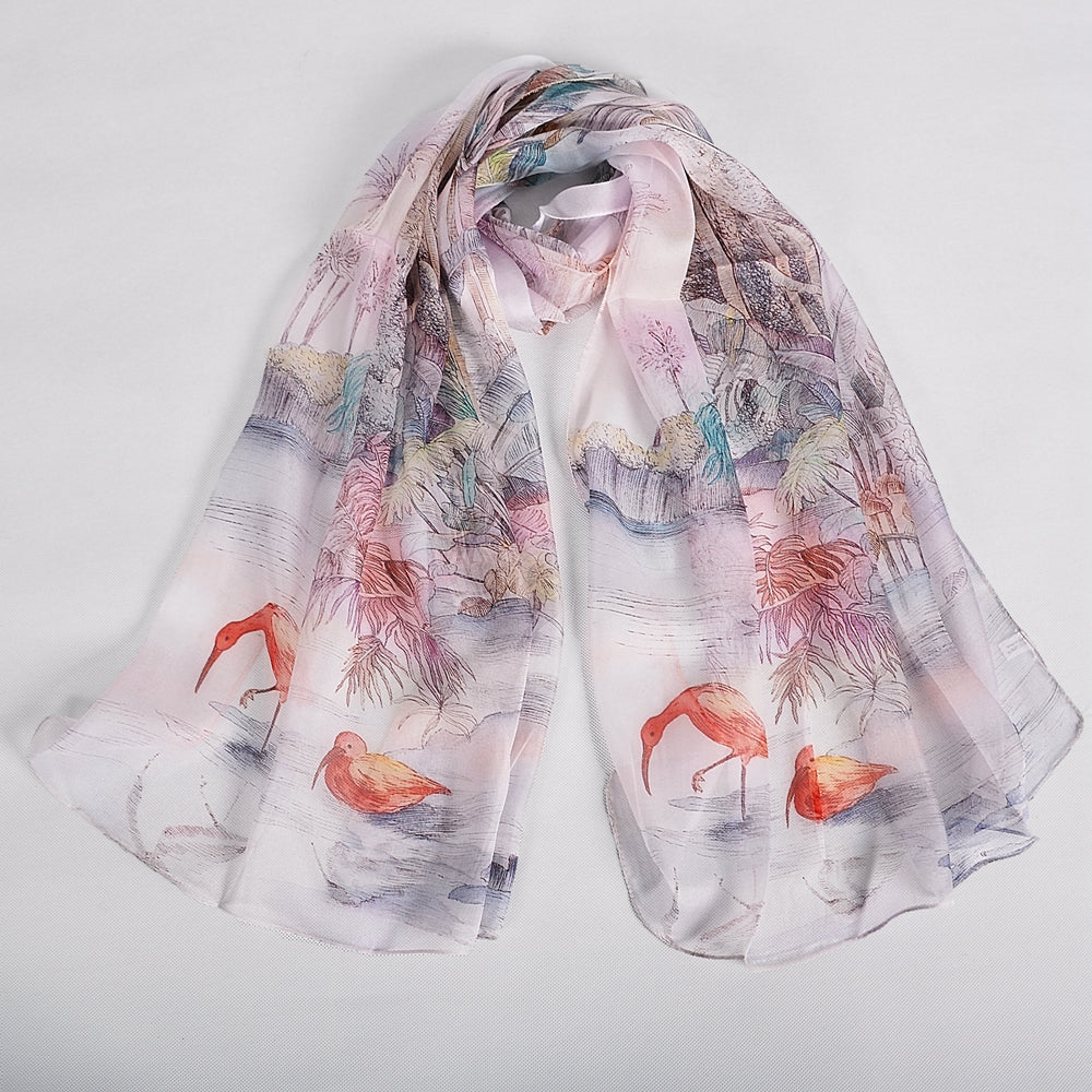 Blue Orange Mulberry silk chiffon scarf 180*65cm