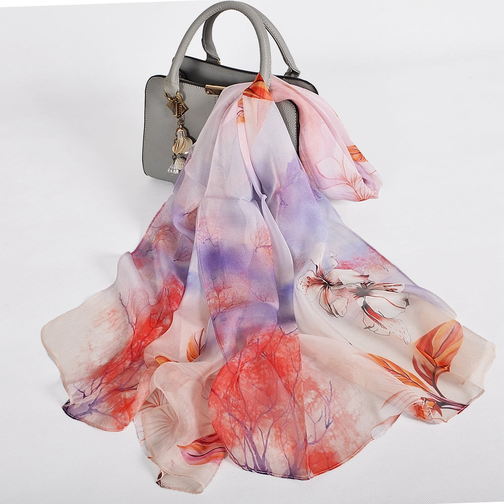 Blue Orange Mulberry silk chiffon scarf 180*65cm