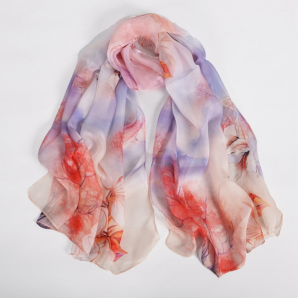 Blue Orange Mulberry silk chiffon scarf 180*65cm