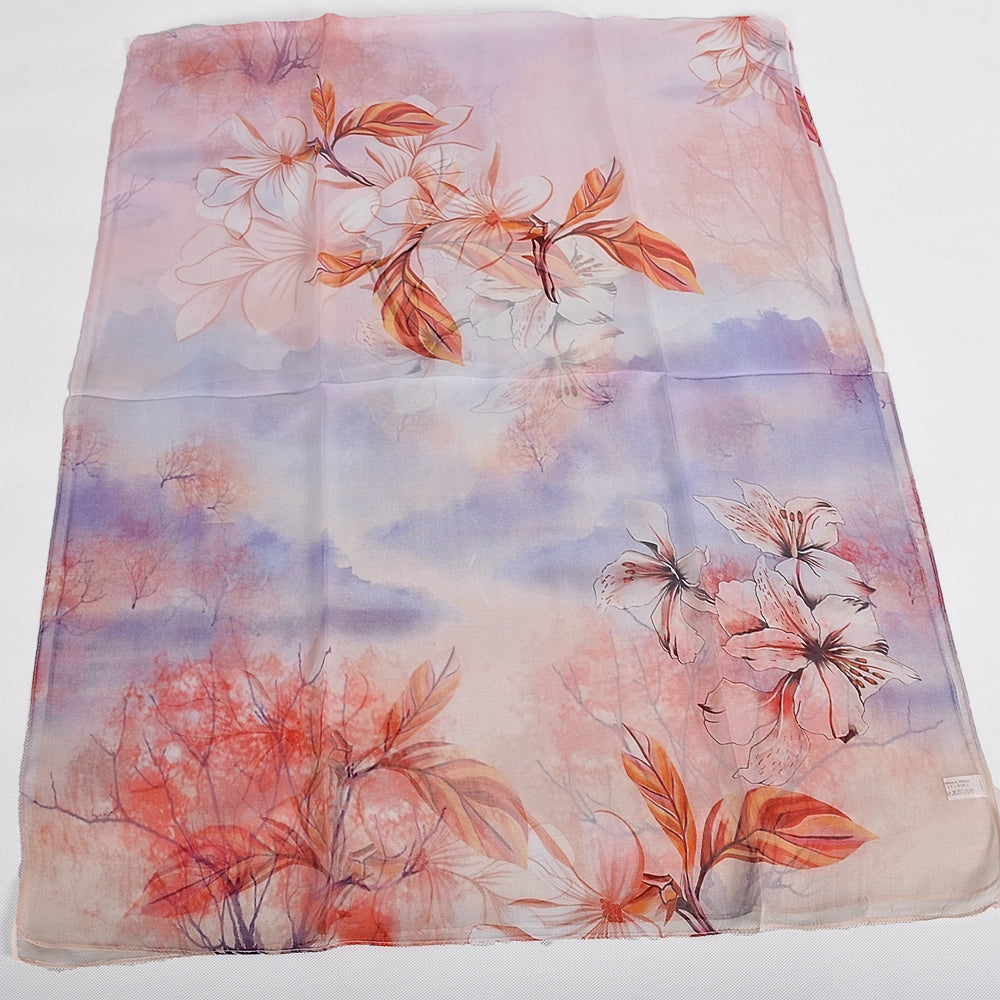Blue Orange Mulberry silk chiffon scarf 180*65cm