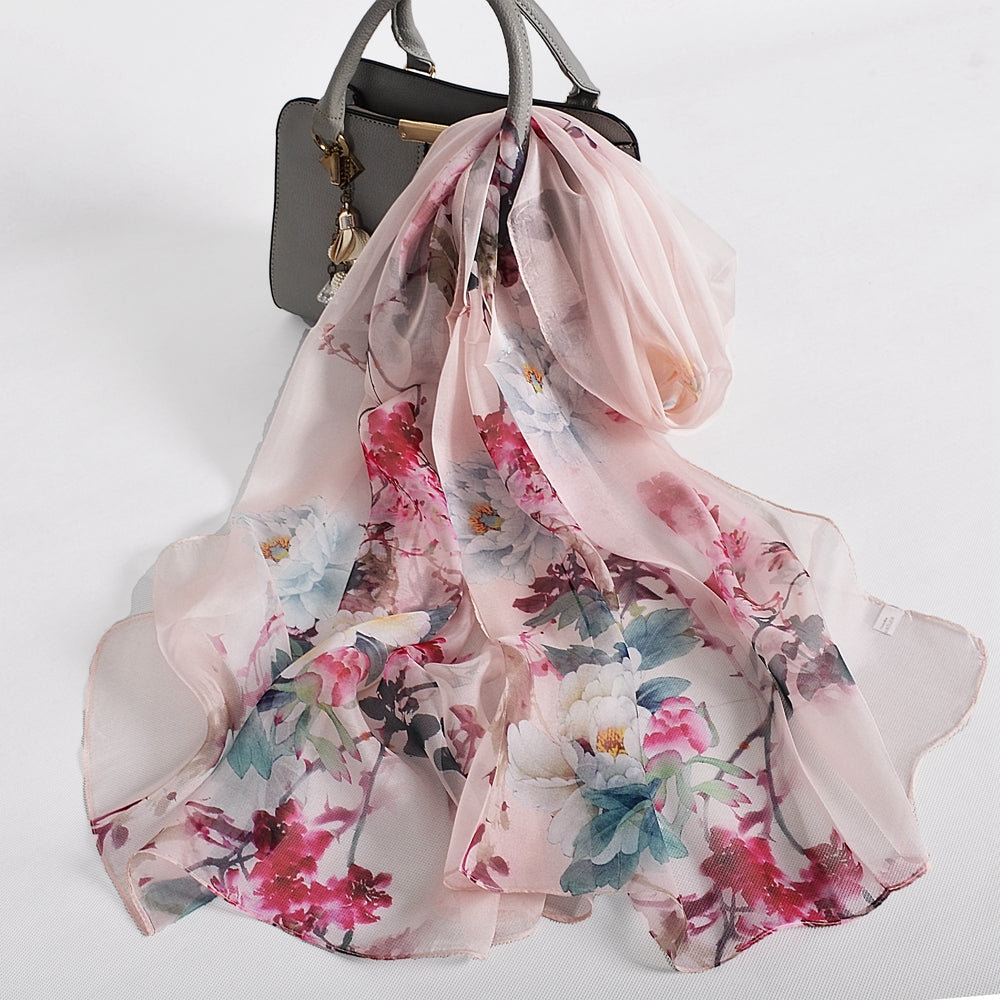 Blue Orange Mulberry silk chiffon scarf 180*65cm