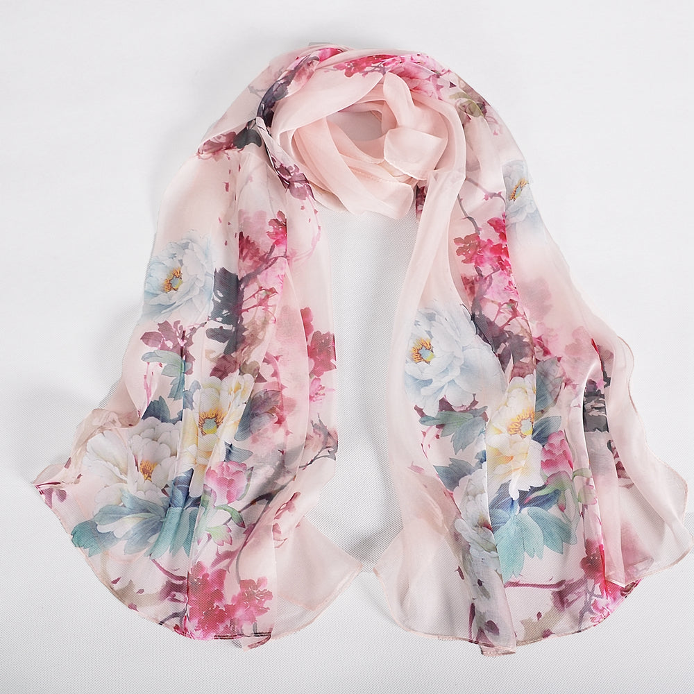 Blue Orange Mulberry silk chiffon scarf 180*65cm