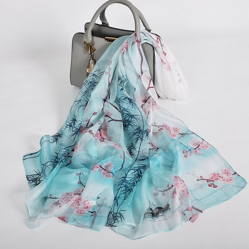 Blue Orange Mulberry silk chiffon scarf 180*65cm