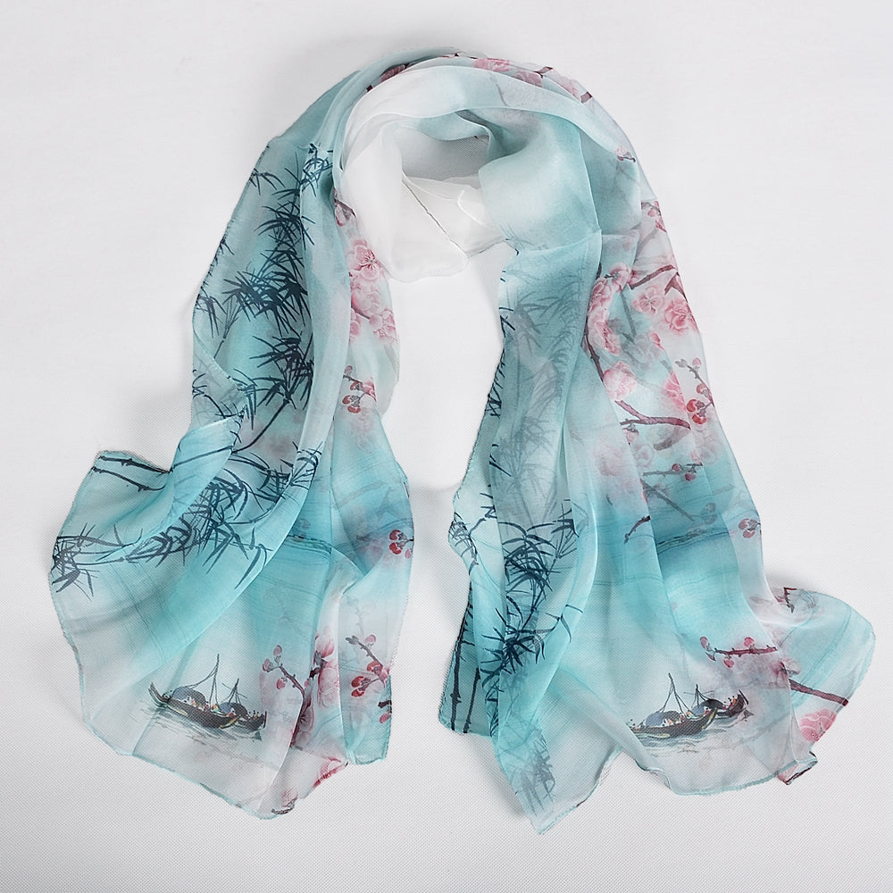 Blue Orange Mulberry silk chiffon scarf 180*65cm