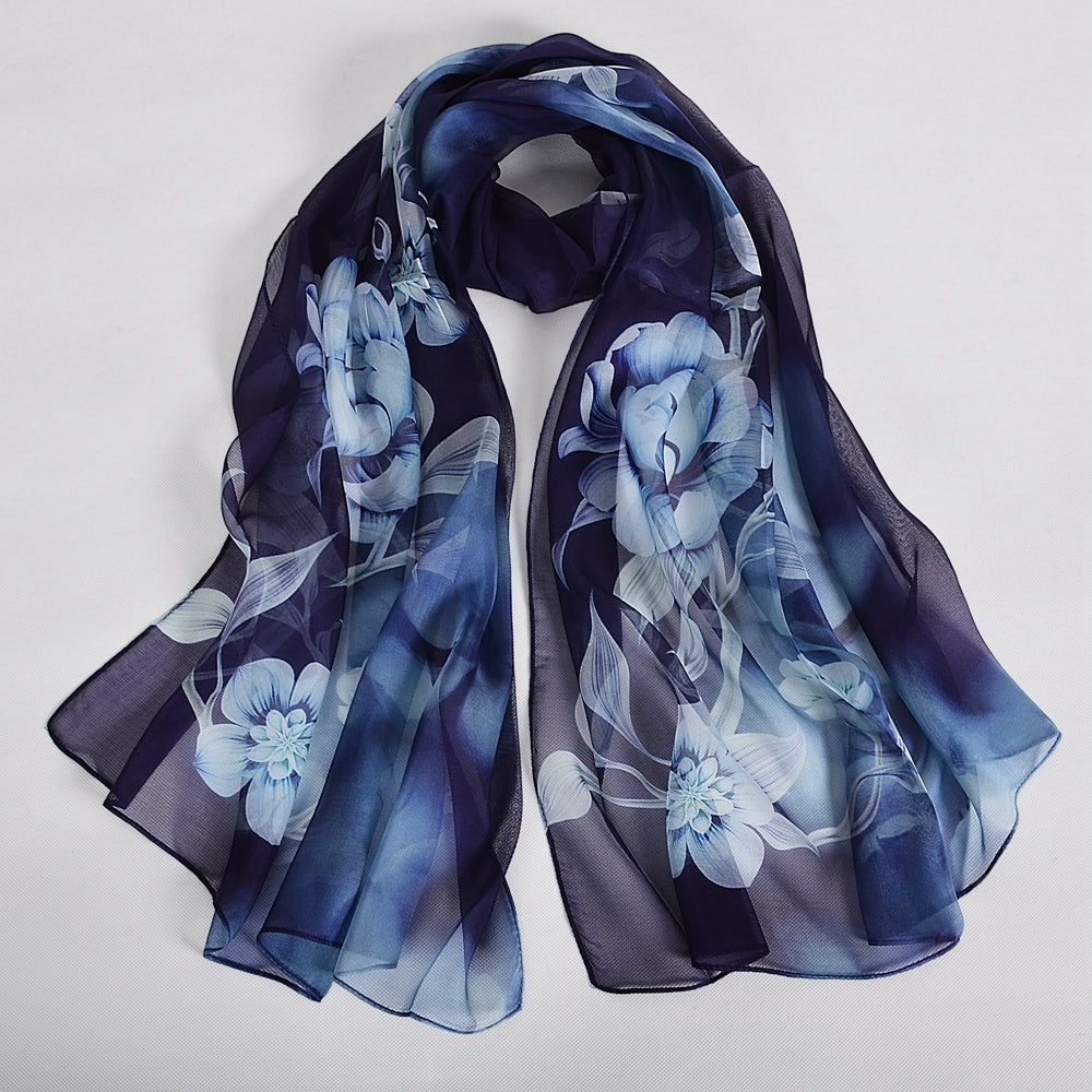 Blue Orange Mulberry silk chiffon scarf 180*65cm