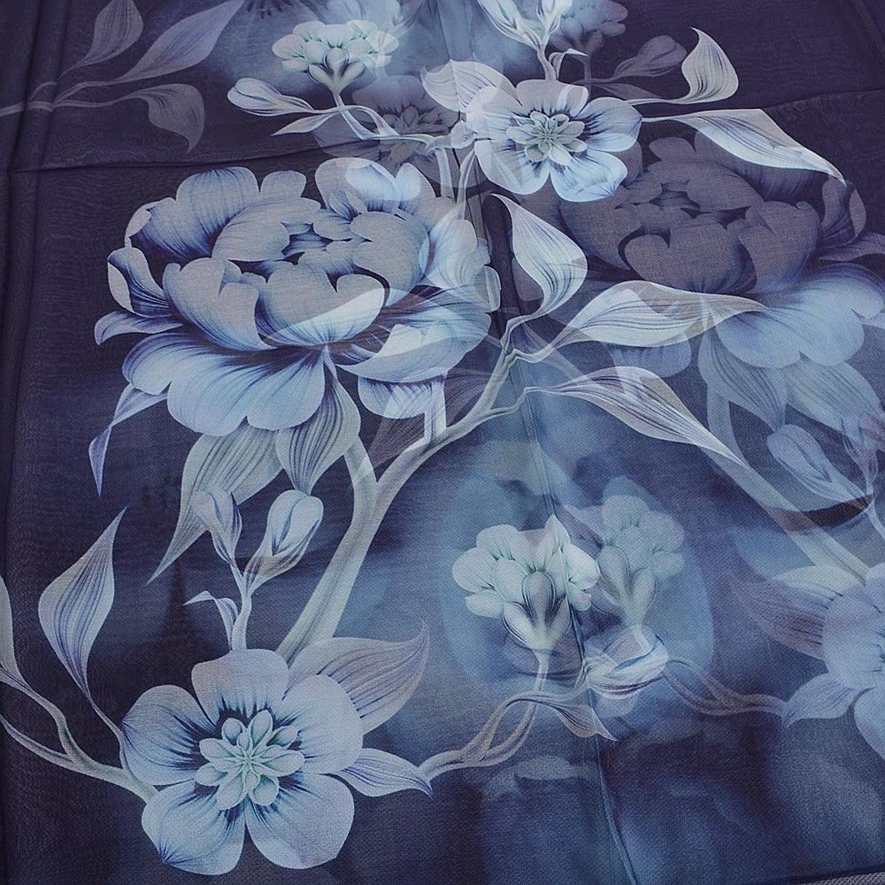 Blue Orange Mulberry silk chiffon scarf 180*65cm