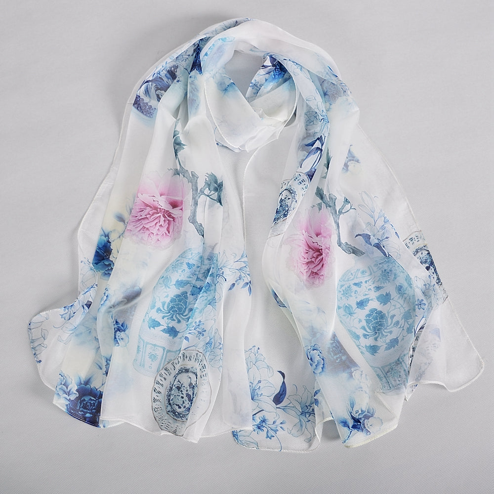 Blue Orange Mulberry silk chiffon scarf 180*65cm