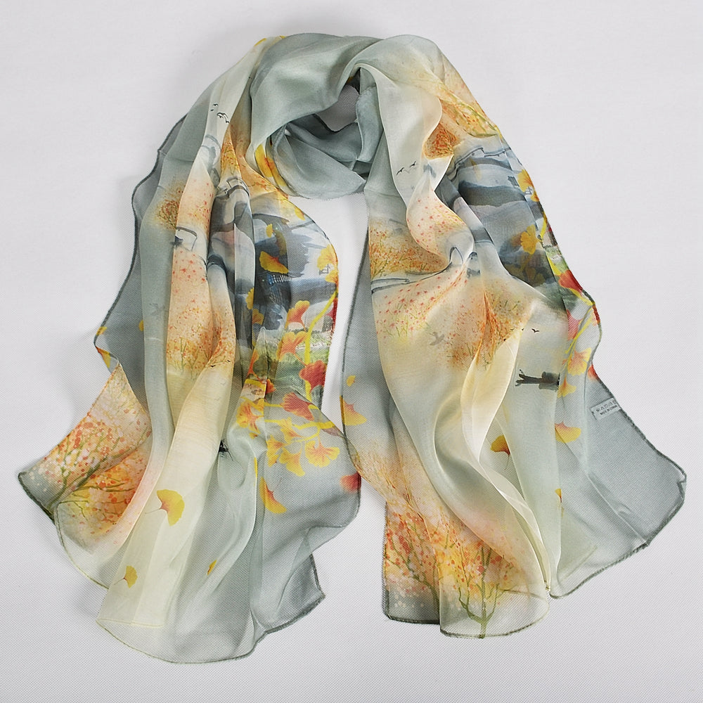 Blue Orange Mulberry silk chiffon scarf 180*65cm