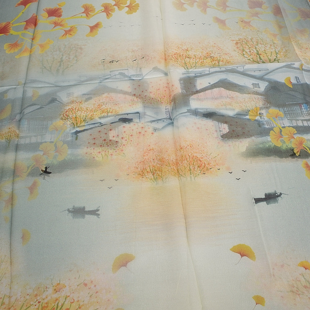 Blue Orange Mulberry silk chiffon scarf 180*65cm