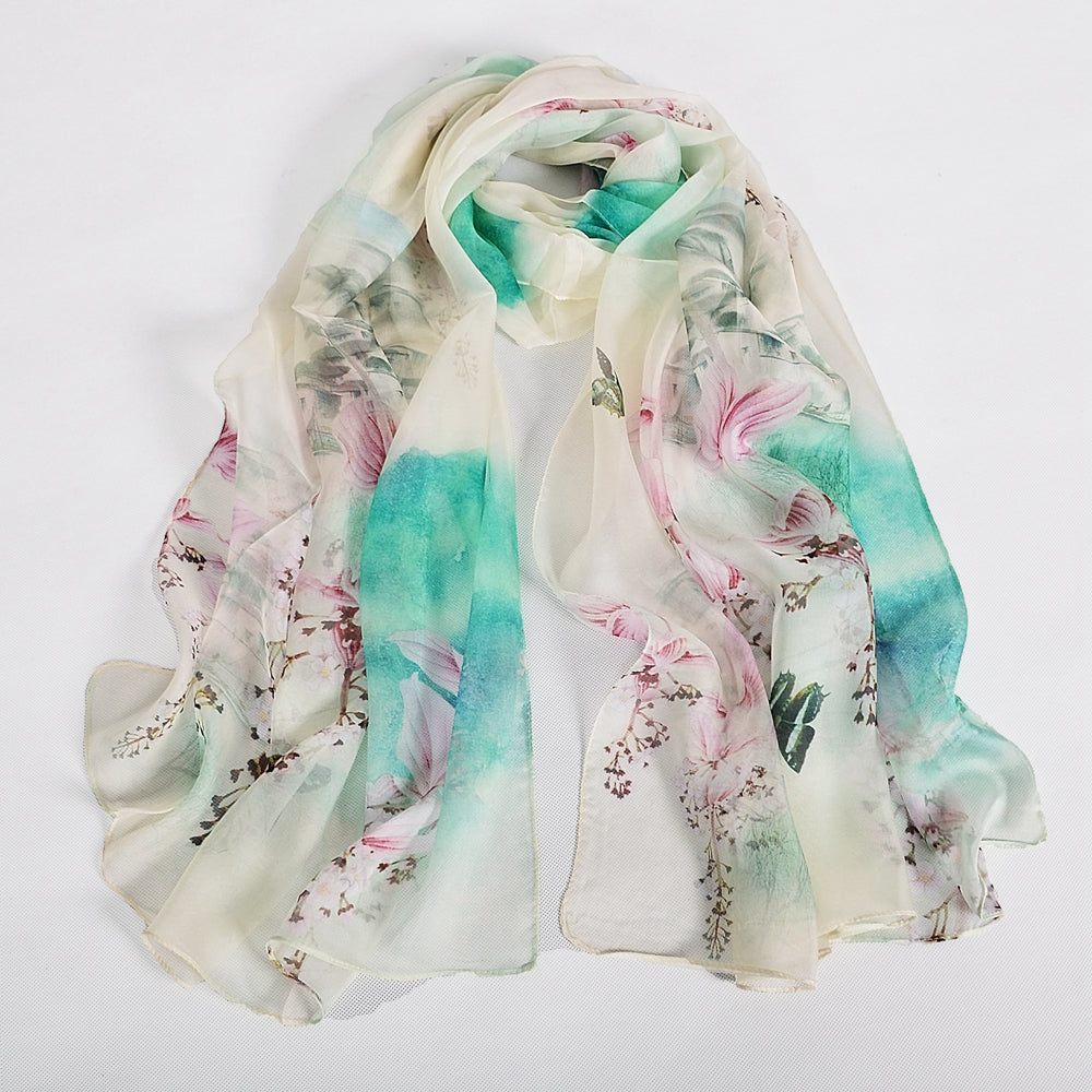 Blue Orange Mulberry silk chiffon scarf 180*65cm