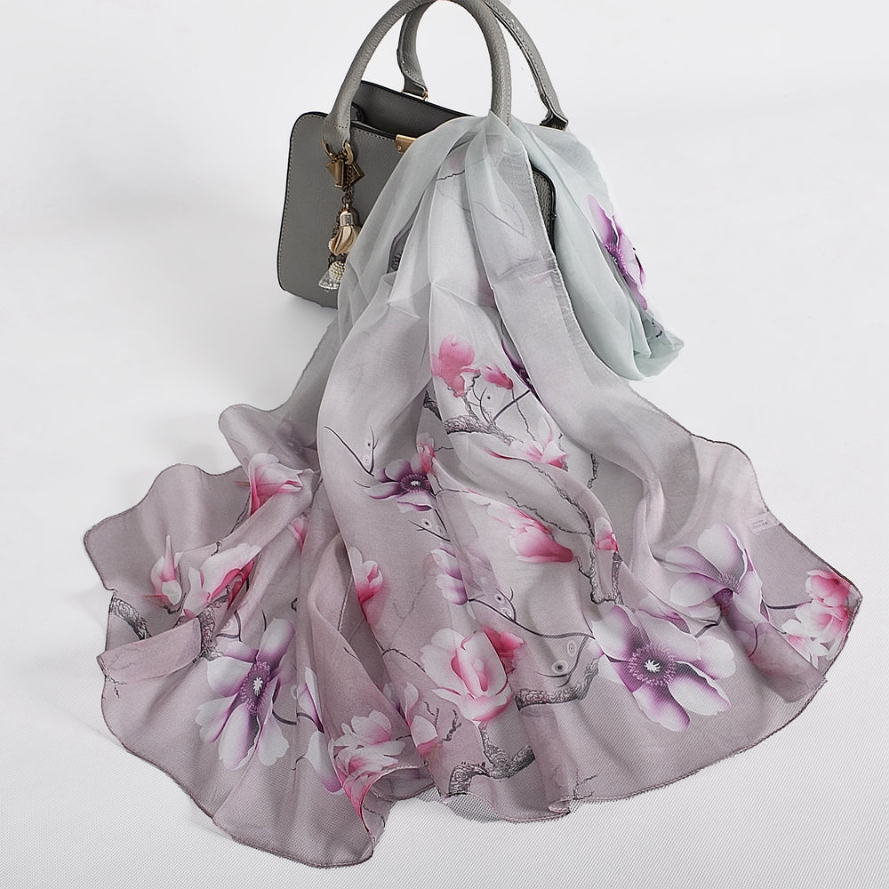 Blue Orange Mulberry silk chiffon scarf 180*65cm