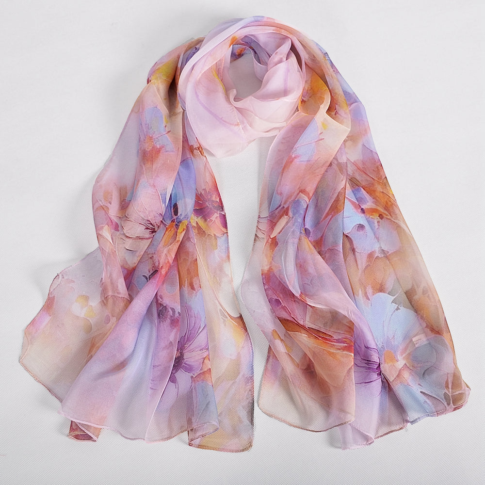 Blue Orange Mulberry silk chiffon scarf 180*65cm