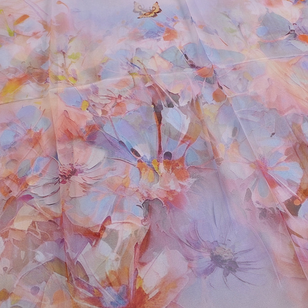 Blue Orange Mulberry silk chiffon scarf 180*65cm