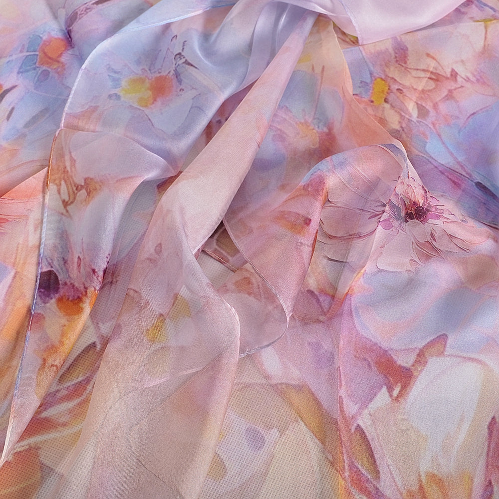 Blue Orange Mulberry silk chiffon scarf 180*65cm