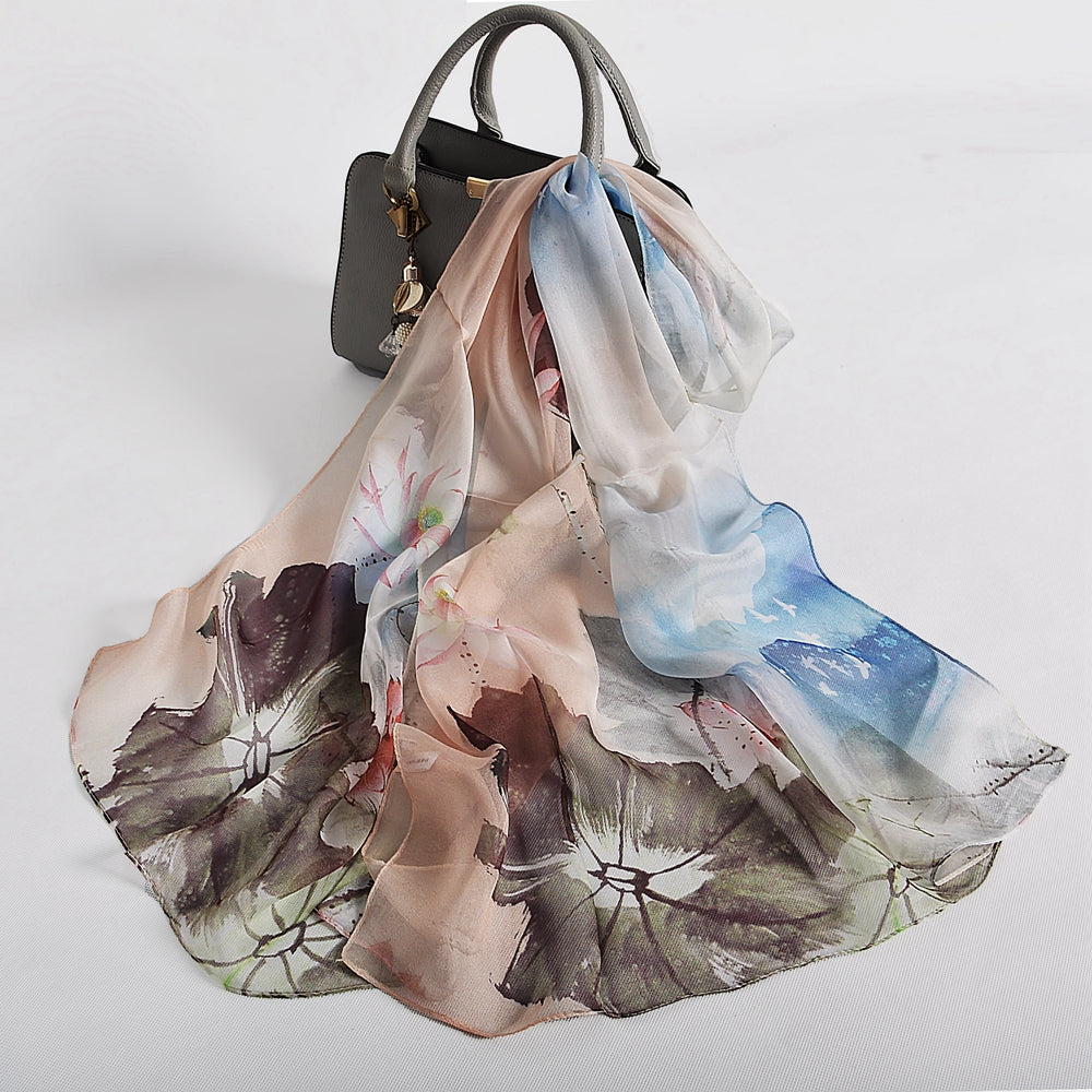 Blue Orange Mulberry silk chiffon scarf 180*65cm