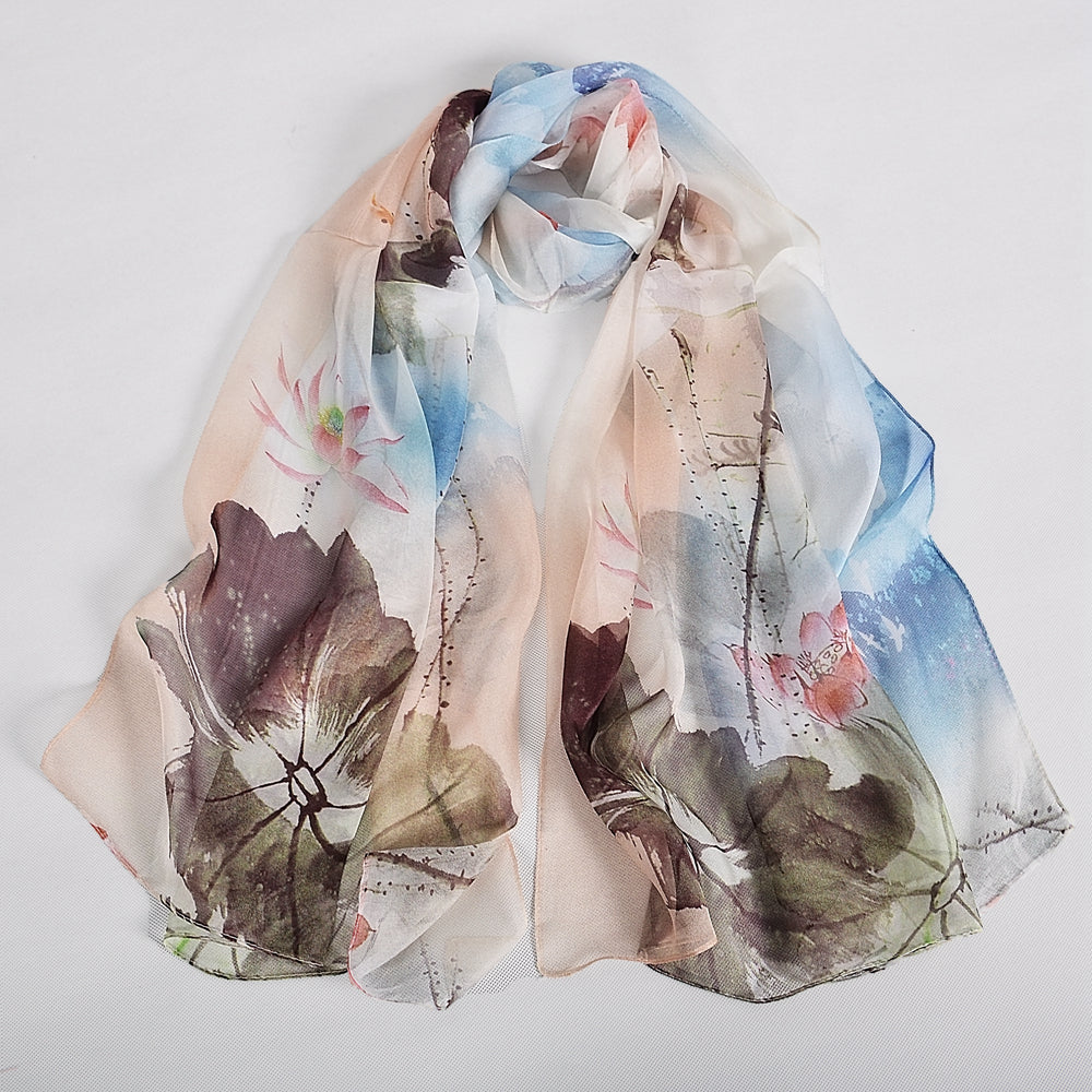 Blue Orange Mulberry silk chiffon scarf 180*65cm