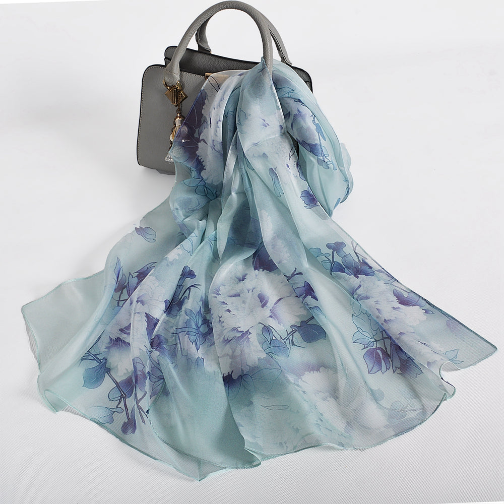 Blue Orange Mulberry silk chiffon scarf 180*65cm