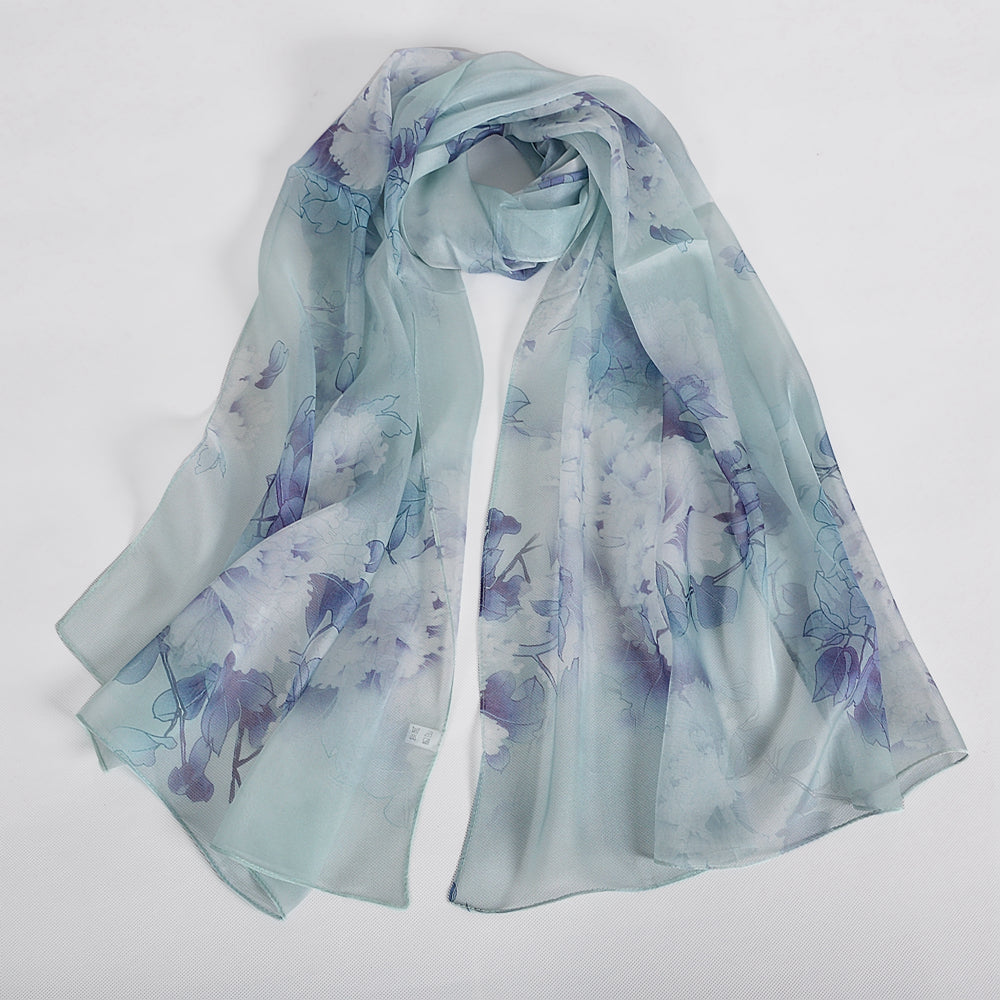 Blue Orange Mulberry silk chiffon scarf 180*65cm