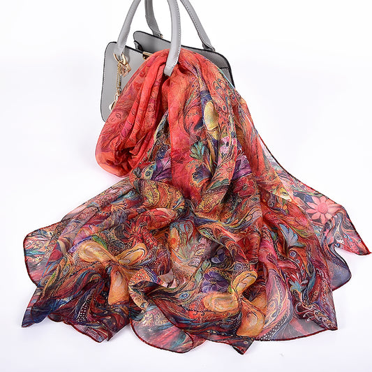 BYSIFA Red 100% Mulberry Silk Chiffon Scarf 180*110cm