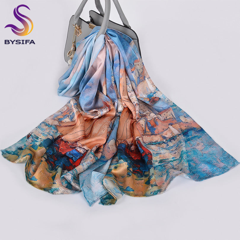 BYSIFA Red 100% Mulberry Silk Scarf 172*53cm