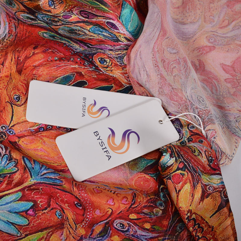 BYSIFA Red 100% Mulberry Silk Scarf 172*53cm