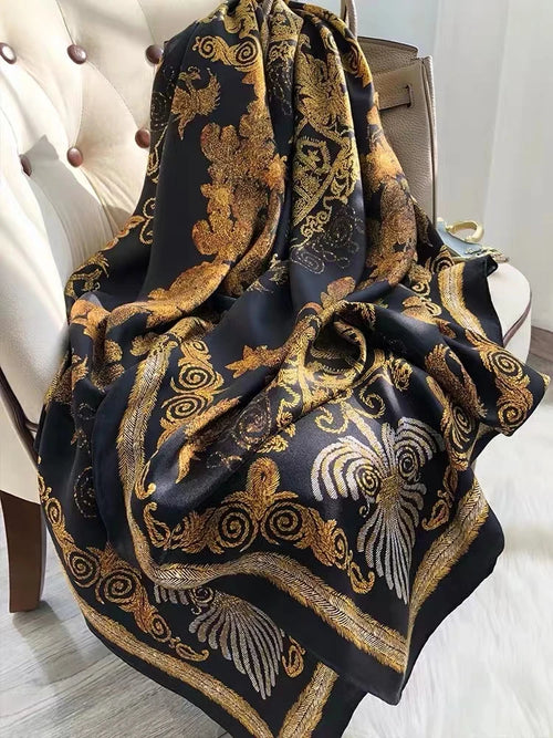 Bysifa Coffee Gold 100% Mulberry Silk Scarf 106*106cm