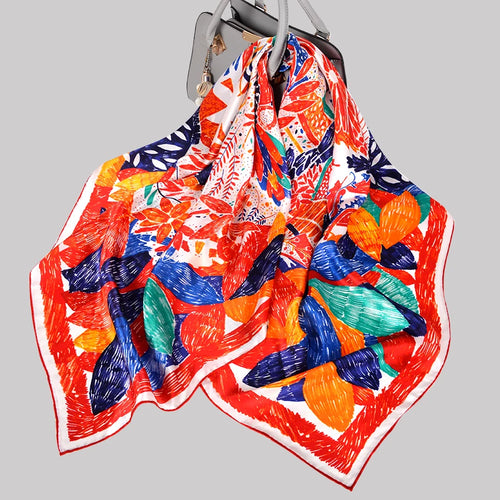 BYSIFA Navy Blue Gold 100% Mulberry Silk Scarf 106*106cm