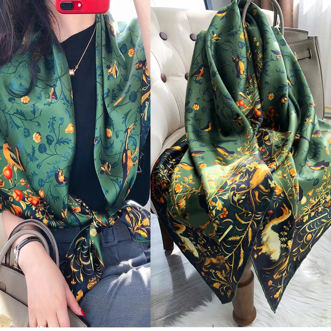 Bysifa Coffee Gold 100% Mulberry Silk Scarf 106*106cm