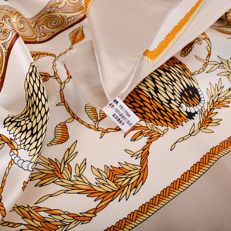 BYSIFA Khaki 100% Mulberry Silk Square Scarf 106*106cm