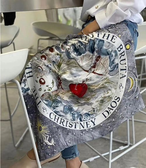 Elegant Blue White Silk Scarf 70*70cm