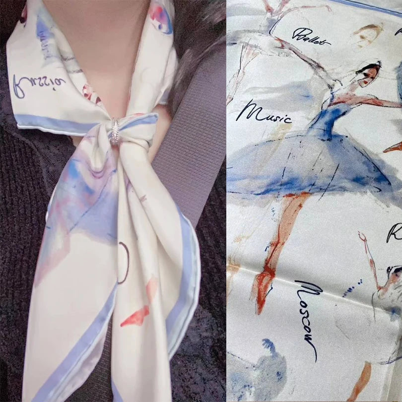 Elegant Blue White Silk Scarf 70*70cm