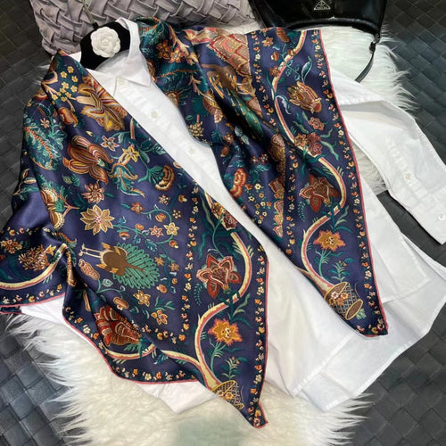 Bysifa Coffee Gold 100% Mulberry Silk Scarf 106*106cm