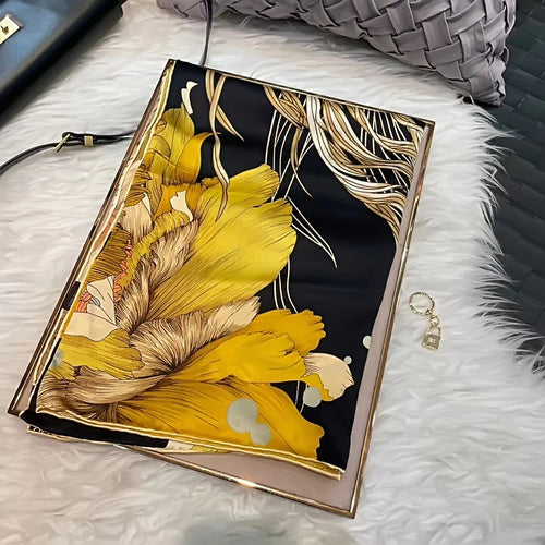 Bysifa Coffee Gold 100% Mulberry Silk Scarf 106*106cm