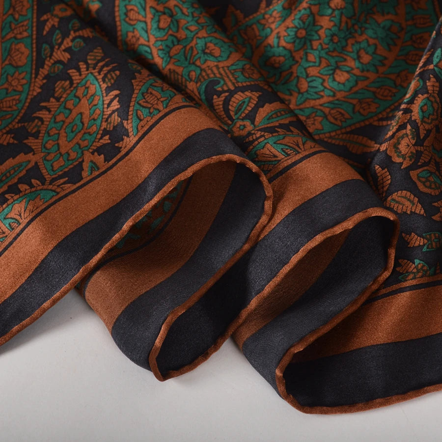 Coffee Green Mulberry Silk Square Scarf 106*106cm