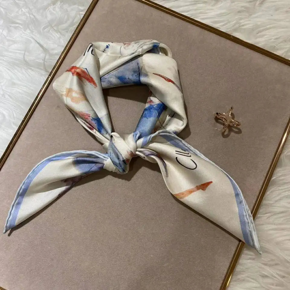 Elegant Blue White Silk Scarf 70*70cm