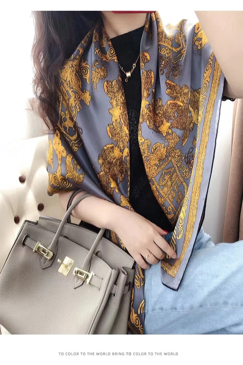 Bysifa Coffee Gold 100% Mulberry Silk Scarf 106*106cm