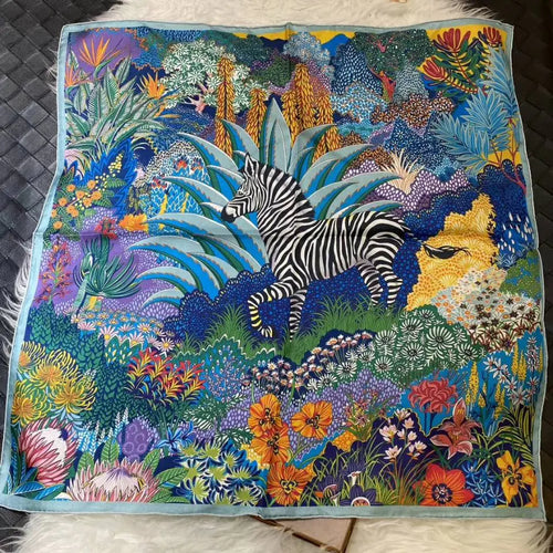 Elegant Blue White Silk Scarf 70*70cm