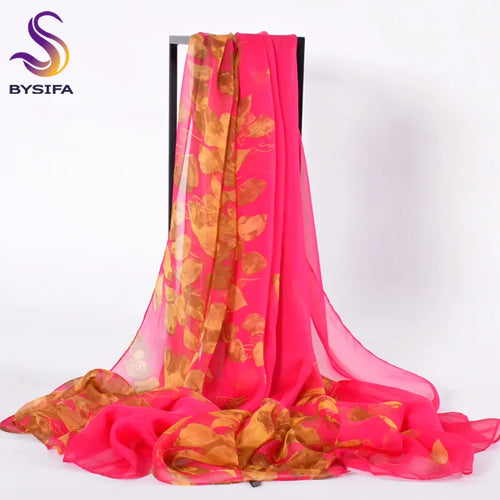 BYSIFA Summer Women's Mulberry Silk Chiffon Scarf 180*110cm