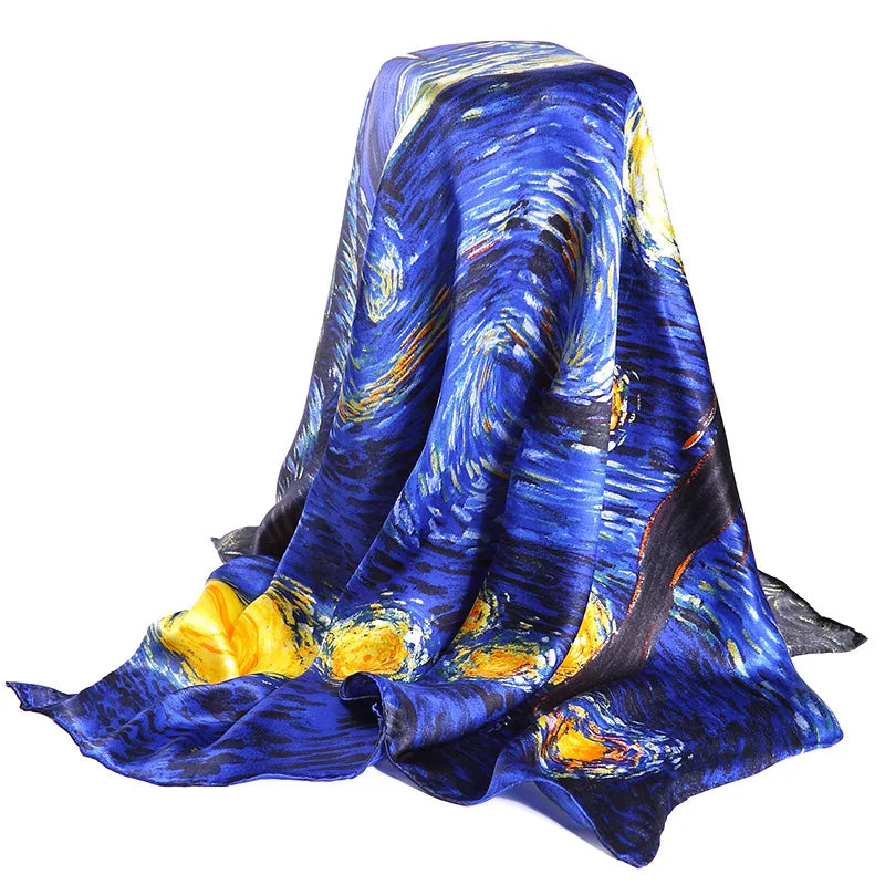 Dark Blue 100% Mulberry Silk Scarf 90*90cm