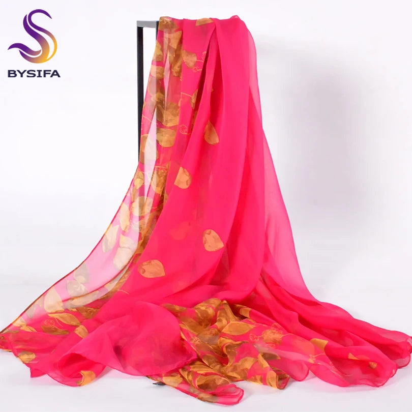 BYSIFA Summer Women's Mulberry Silk Chiffon Scarf 180*110cm