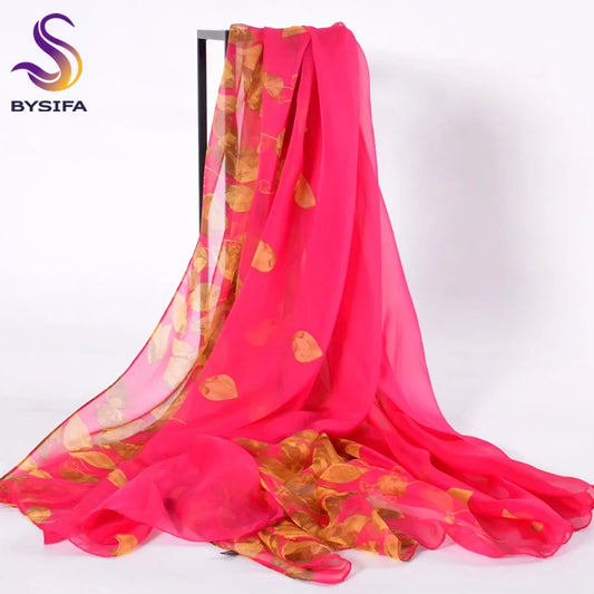 BYSIFA Summer Women's Mulberry Silk Chiffon Scarf 180*110cm