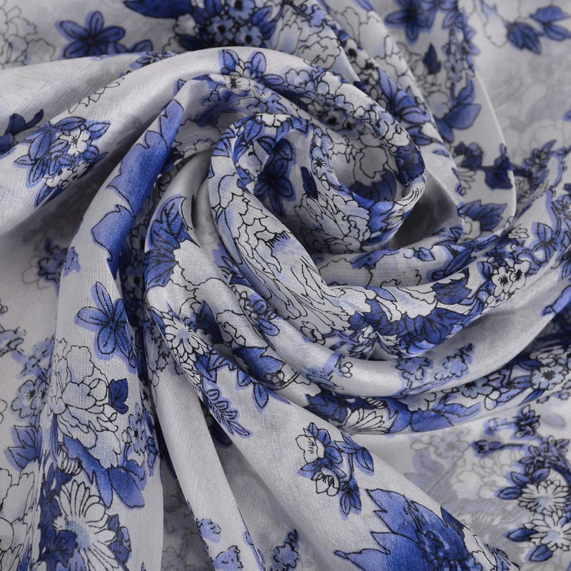 Bysifa Blue White Mulberry Silk Scarf 176*110cm