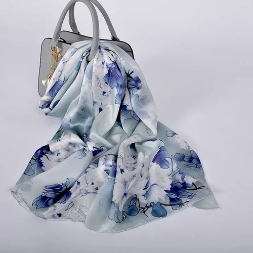 BYSIFA Purple Blue Mulberry silk Scarf 175*52cm