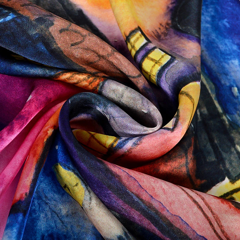 BYSIFA Purple Blue Mulberry silk Scarf 175*52cm