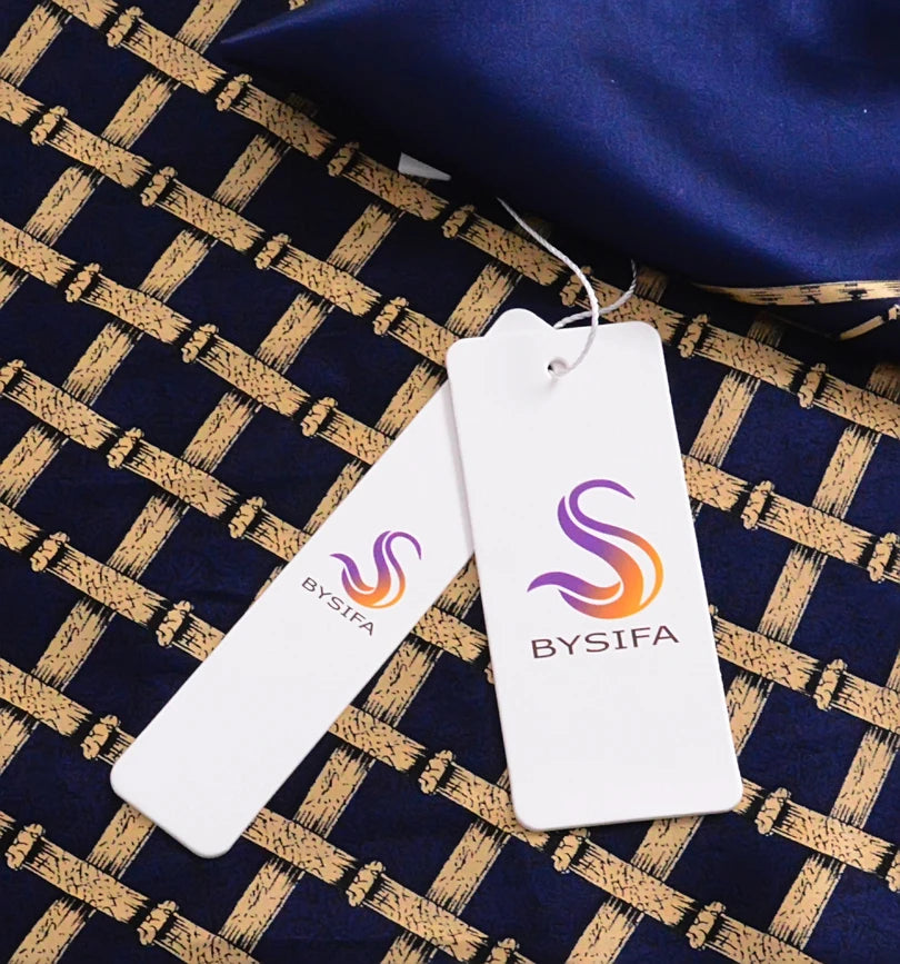 Navy Blue Gold Men Mulberry Silk Scarf 160*26cm